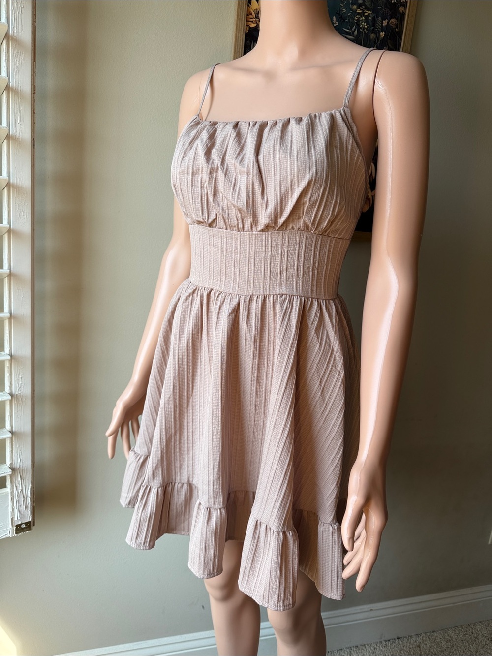 Light Pink Sleeveless Ruffle Hem Dress
